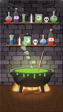 Halloween Cauldron Bubble Stop Motion Background Image Stock Illustration
