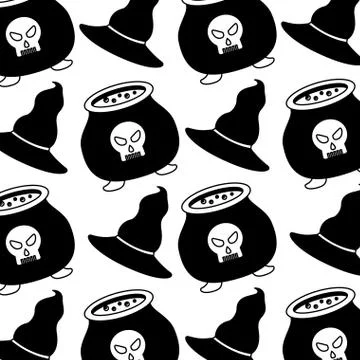 Halloween cauldron with hat witch pattern Stock Illustration