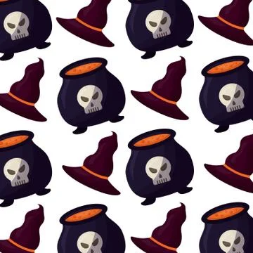 Halloween cauldron with hat witch pattern Stock Illustration