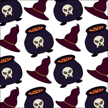 Halloween cauldron with hat witch pattern Illustrazione stock
