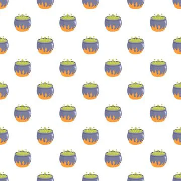 Halloween cauldron pattern with boiling green magic potion Stockillustratie