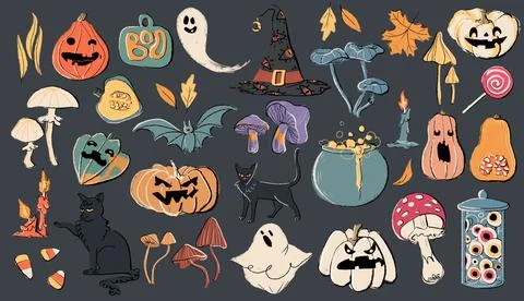 Halloween celebratory elements isolated on background. Illustrazione stock