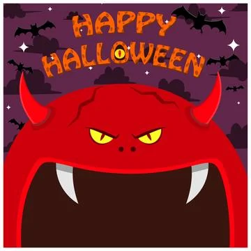 Halloween Character Design. With Devil Character. Big Face and Open Mouth. .. Illustrazione stock