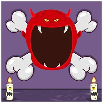 Halloween Character Design With Devil Head. On Skull and Candles Illustrazione stock