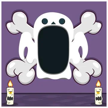 Halloween Character Design With Ghost Head. On Skull and Candles Stock Illustration