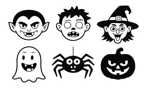 Halloween character faces vampire Frankenstein Stock Illustration