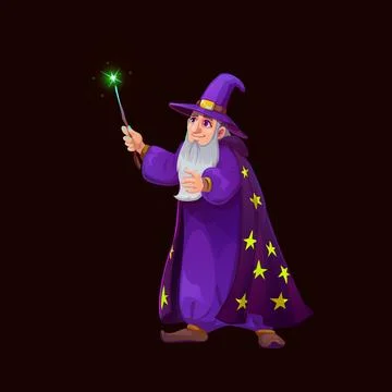 Halloween character, funny wizard with magic wand Stock Illustration