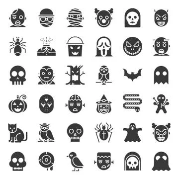 Halloween character icon set in solid design Stock Illustration