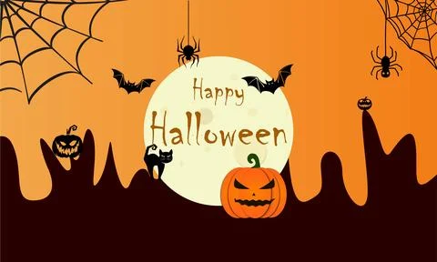 Halloween Character Set, cat, spider, bat, spider web, and pumpkin Stock Illustration
