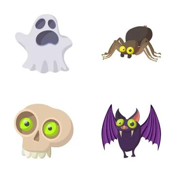 Halloween characters collection including ghost, spider, skull, bat Stock Illustration