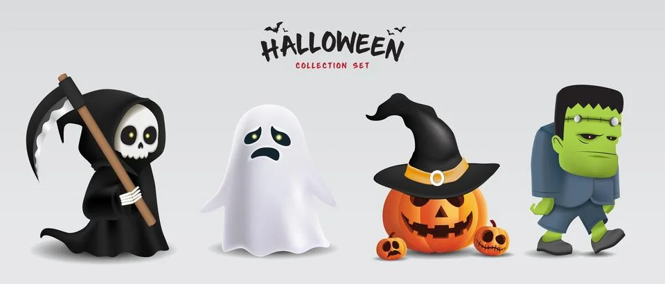 Halloween characters horror vector set design Stock Illustration
