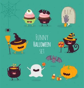Halloween characters icon set. Stock Illustration