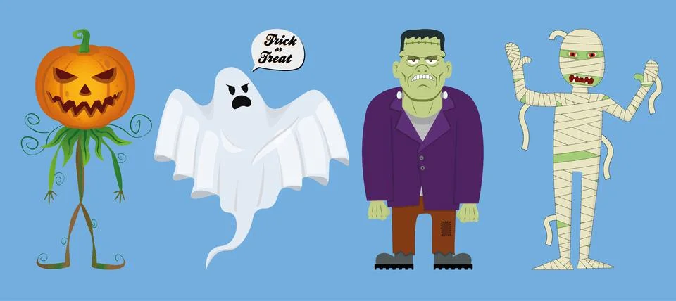 Halloween characters pack in vector withe mummi ghost Stock Illustration
