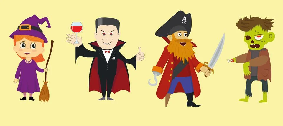 Halloween characters pack withe drakula with pirat and zombie Stock Illustration