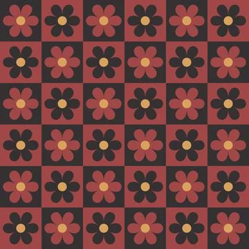 Halloween checkered floral pattern with red and dark flowers Illustrazione stock
