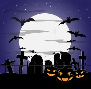 Halloween Cloudy Graveyard Stock Illustration
