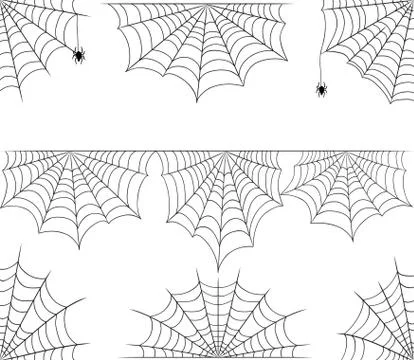 Halloween cobweb vector frame border and dividers isolated on white with spid Stock Illustration