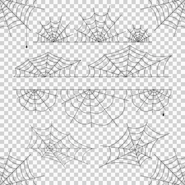 Halloween cobwebs vector frame frame and dividers isolated on transparent ba Stock Illustration