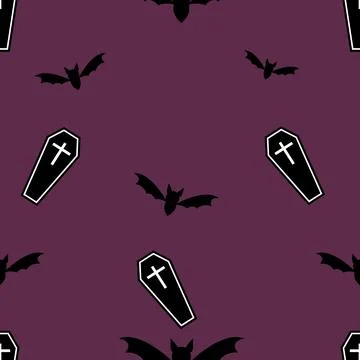 Halloween Coffin &amp; Bat Seamless Pattern Stock Illustration
