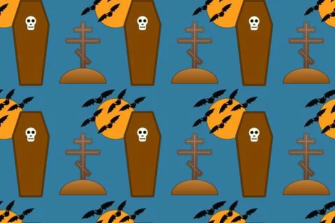 Halloween Coffins and Bats Pattern Stock Illustration
