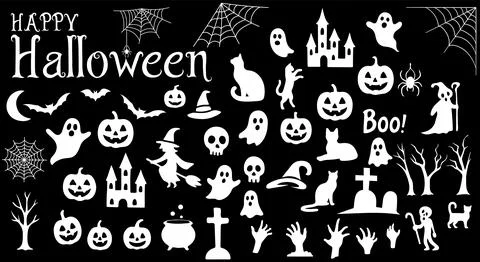 Halloween Collection graphic elements - pumpkins, ghosts, cat, and others. .. Stock Illustration