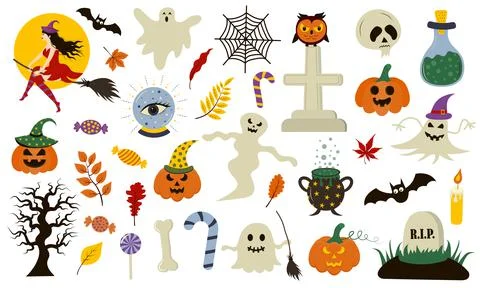 Halloween collection with hand drawn elements. Stock Illustration