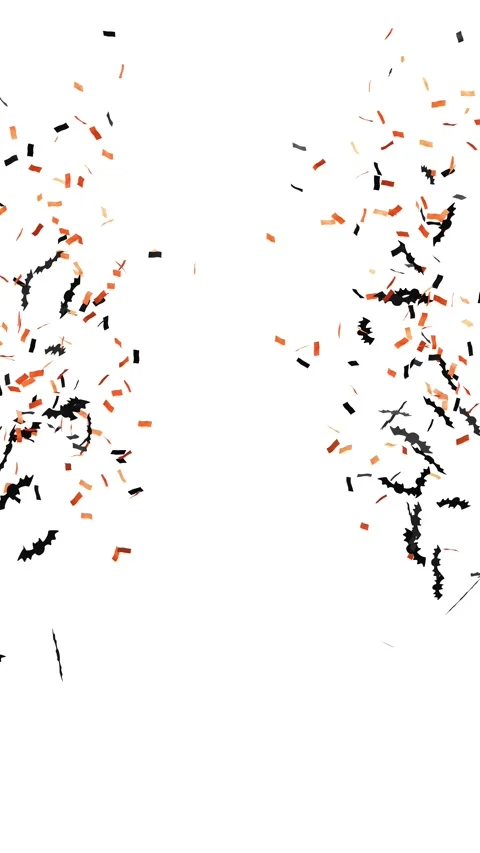 Halloween-colored confetti explosion, bats - vertical format Video stock 312618065