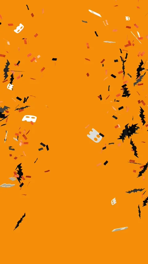 Halloween-colored confetti explosion, bats and ghosts - 3D rendering Vidéo 312694740