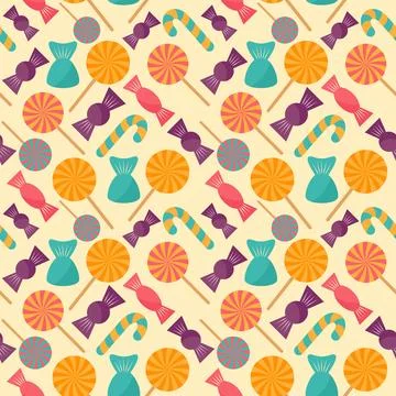 Halloween colorful candy. Seamless pattern in modern flat style. Stock Illustration