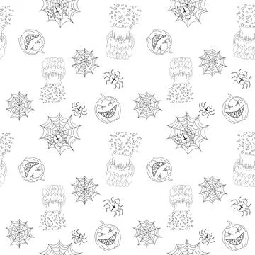 Halloween Coloring Page with Spooky Elements 스톡 일러스트