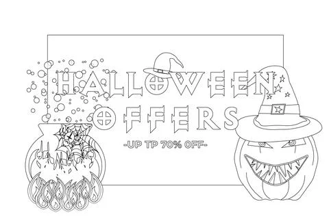 Halloween Coloring Page with Witchy Elements Ilustración de archivo