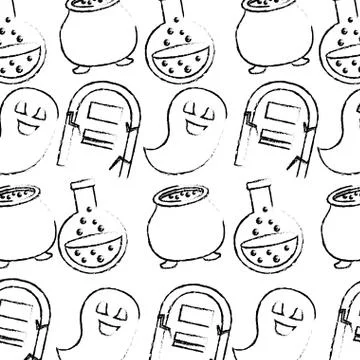 Halloween comic tomb ghost cauldron and flask pattern Illustrazione stock