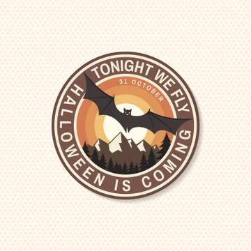 Halloween is coming patch. Tonight We Fly Halloween retro badge, pin. Concept Stockillustratie