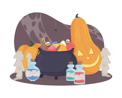 Halloween composition 2D vector isolated illustration Stock Illustration