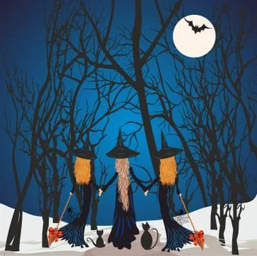 Halloween composition with witches Stock Illustration