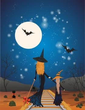 Halloween composition with witches, Illustrazione stock