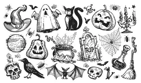 Halloween concept. Holiday elements set for flyer, greeting card, web banner 스톡 일러스트