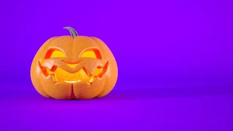Halloween concept jack o lantern isolated on purple background with copy space. Stock Illustration