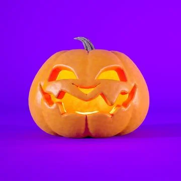 Halloween concept jack o lantern isolated on purple background. Stock Illustration