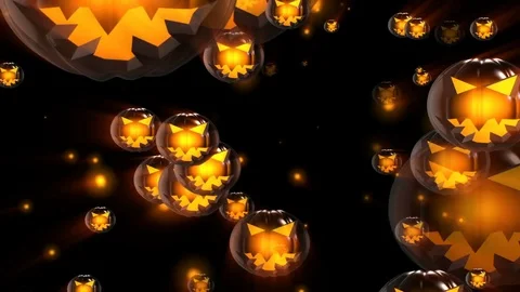Halloween concept pumpkin heads on black Stock Footage