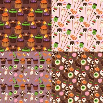 Halloween cookie seamless pattern background food night cake party trick or Stock Illustration