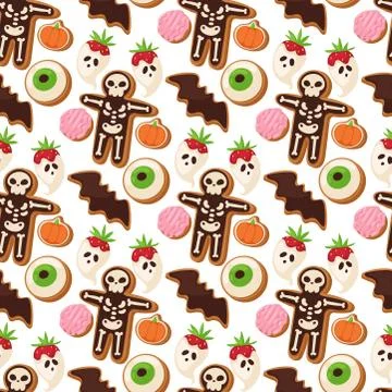 Halloween cookie seamless pattern background food night cake party trick or Stock Illustration