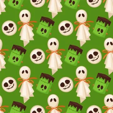Halloween cookie seamless pattern background food night cake party trick or Stock Illustration
