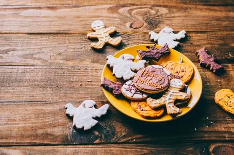 Halloween Cookies on table Stock Photos