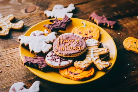 Halloween Cookies on table Stock Photos