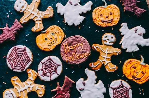 Halloween Cookies on table Stock Photos