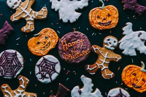 Halloween Cookies on table Stock Photos