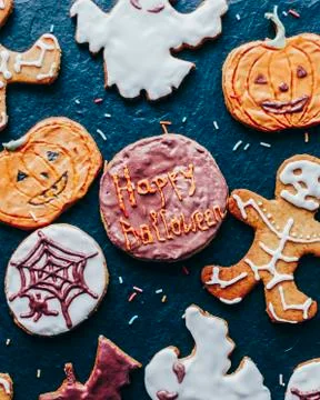 Halloween Cookies on table Stock Photos