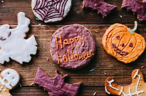 Halloween Cookies on table Stock Photos