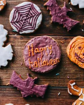Halloween Cookies on table Stock Photos